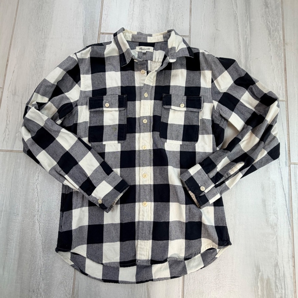 Madewell Mens Flannel Shirt Black White Buffalo Check Cotton AA815 Size M